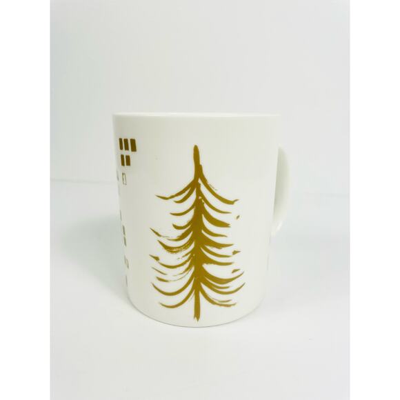 Starbucks 2014 Ivory Gold Holiday Christmas Tree Coffee Mug Cup 15.2 oz. - Picture 3 of 10